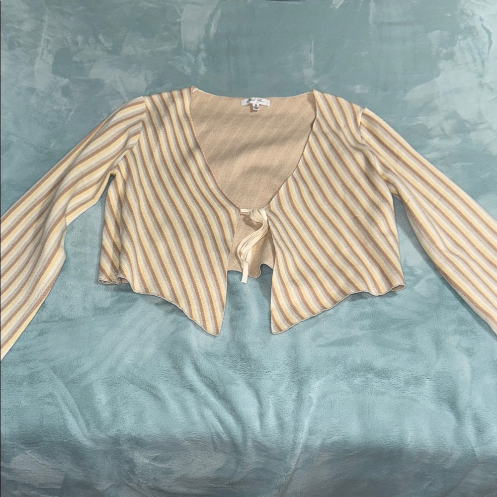 Striped Beige and White Women's Top and Skirt Set